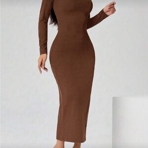 Elegant Brown Long Sleeve Dress